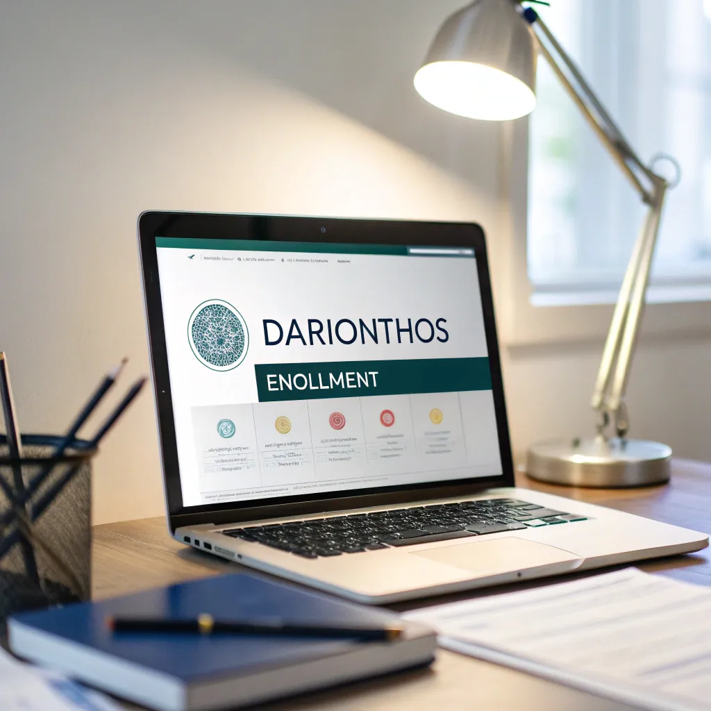 Laptop displaying DARIONTHOS enrollment page